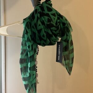 Karl Lagerfeld Black and Green Patterned Scarf